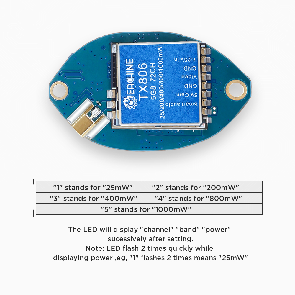 Eachine-TX806-Blatt-Version-58Ghz-72CH-25mW200mW400mW800mW1000mW-FPV-Sender-Smart-Audio-Pit-Mode-AV--1384224-4