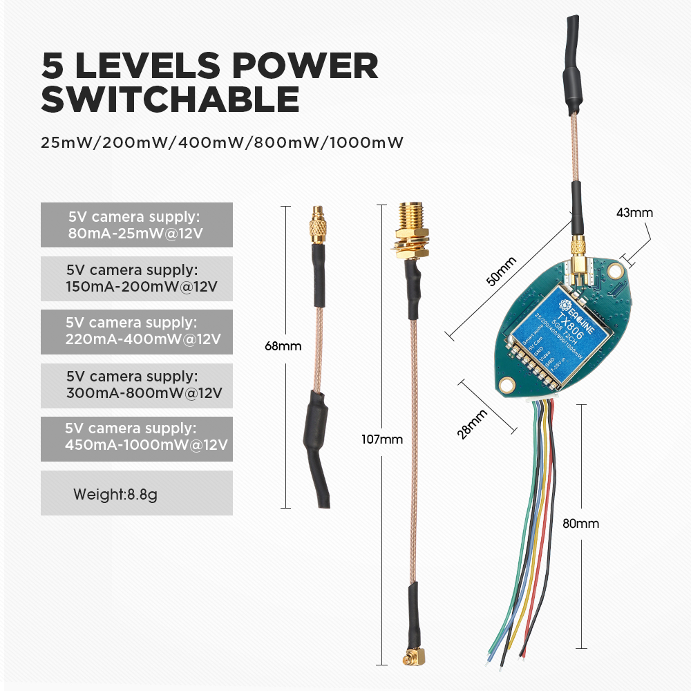 Eachine-TX806-Blatt-Version-58Ghz-72CH-25mW200mW400mW800mW1000mW-FPV-Sender-Smart-Audio-Pit-Mode-AV--1384224-6