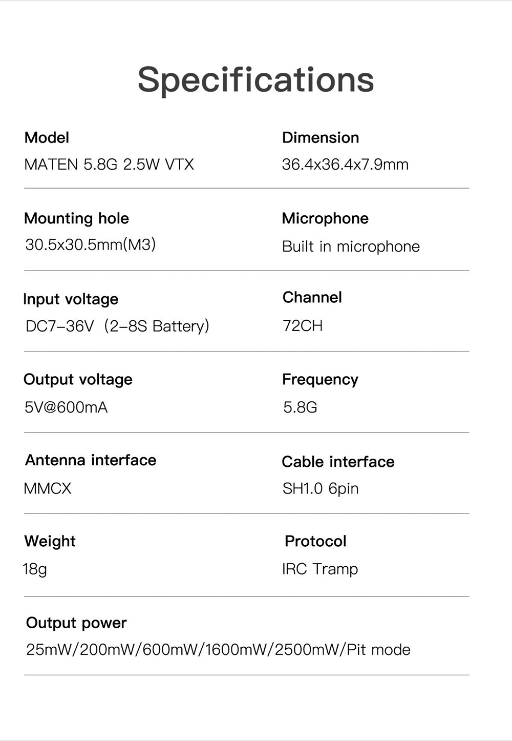 GEPRC-MATEN-58G-25mW200mW600mW1600mW2500mWPit-Modus-72CH-VTX-Langstrecken-Hochleistungs-Mikrofon-Sen-2016302-2