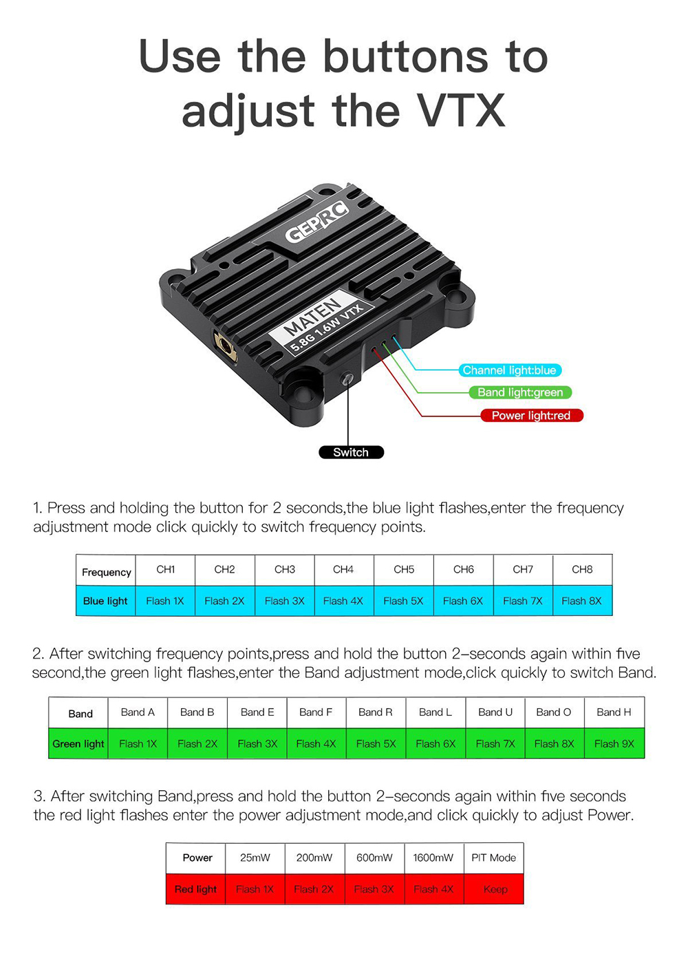 GEPRC-MATEN-58G-72CH-25mW--200mW--600mW--1600mW--Pit-Mode-VTX-Langstrecken-Hochleistungs-Transmitter-2016306-5