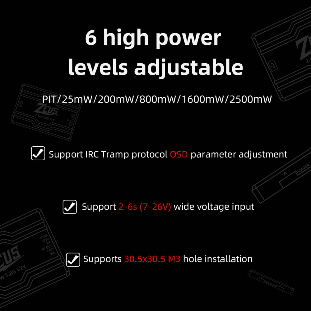 HGLRC-ZEUS-VTX-58-GHz-40CH-PIT--2520080016002500mW-25W-MMCX-FPV-Sender-fuumlr-RC-Drone-Long-Range-DI-2002710-4