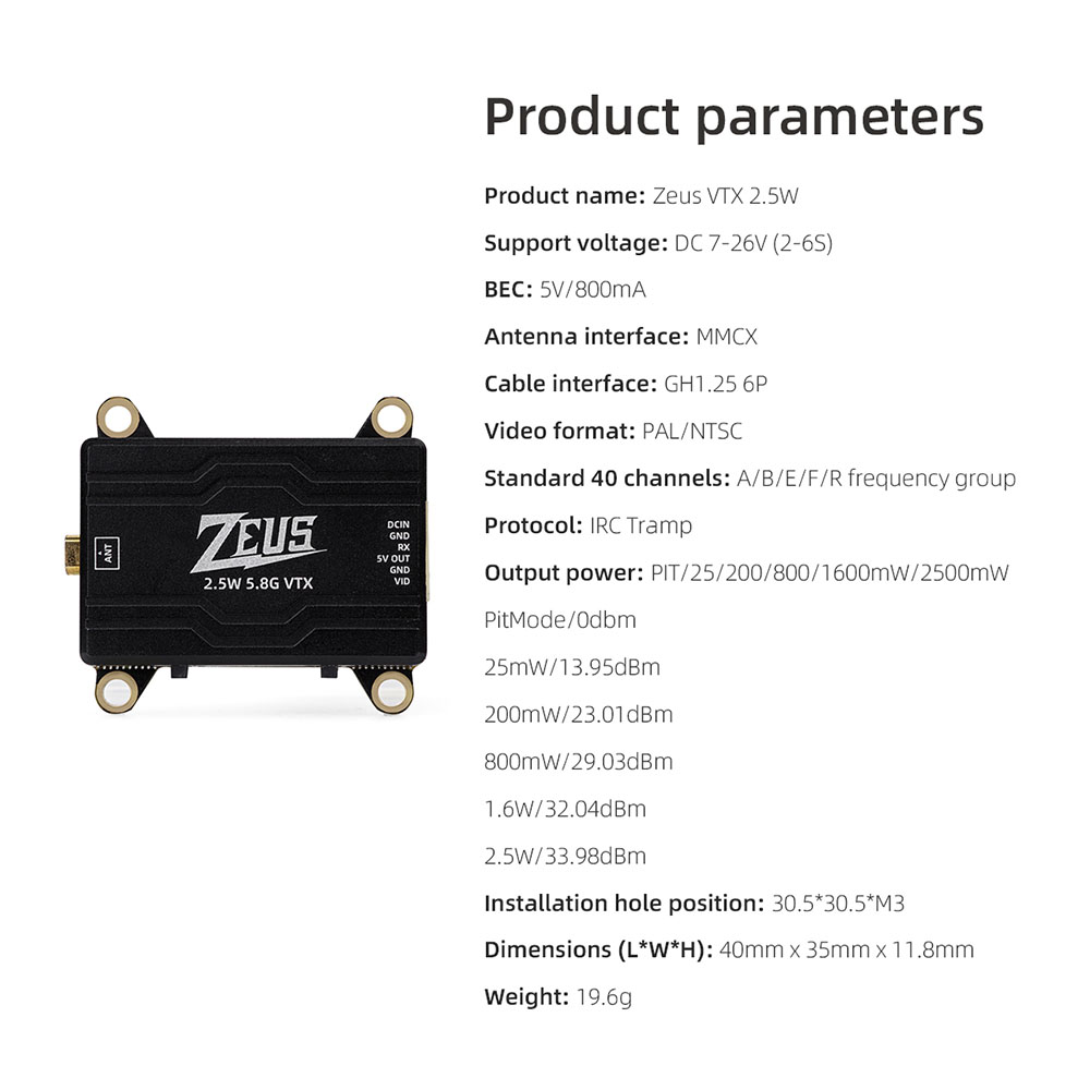 HGLRC-ZEUS-VTX-58-GHz-40CH-PIT--2520080016002500mW-25W-MMCX-FPV-Sender-fuumlr-RC-Drone-Long-Range-DI-2002710-9