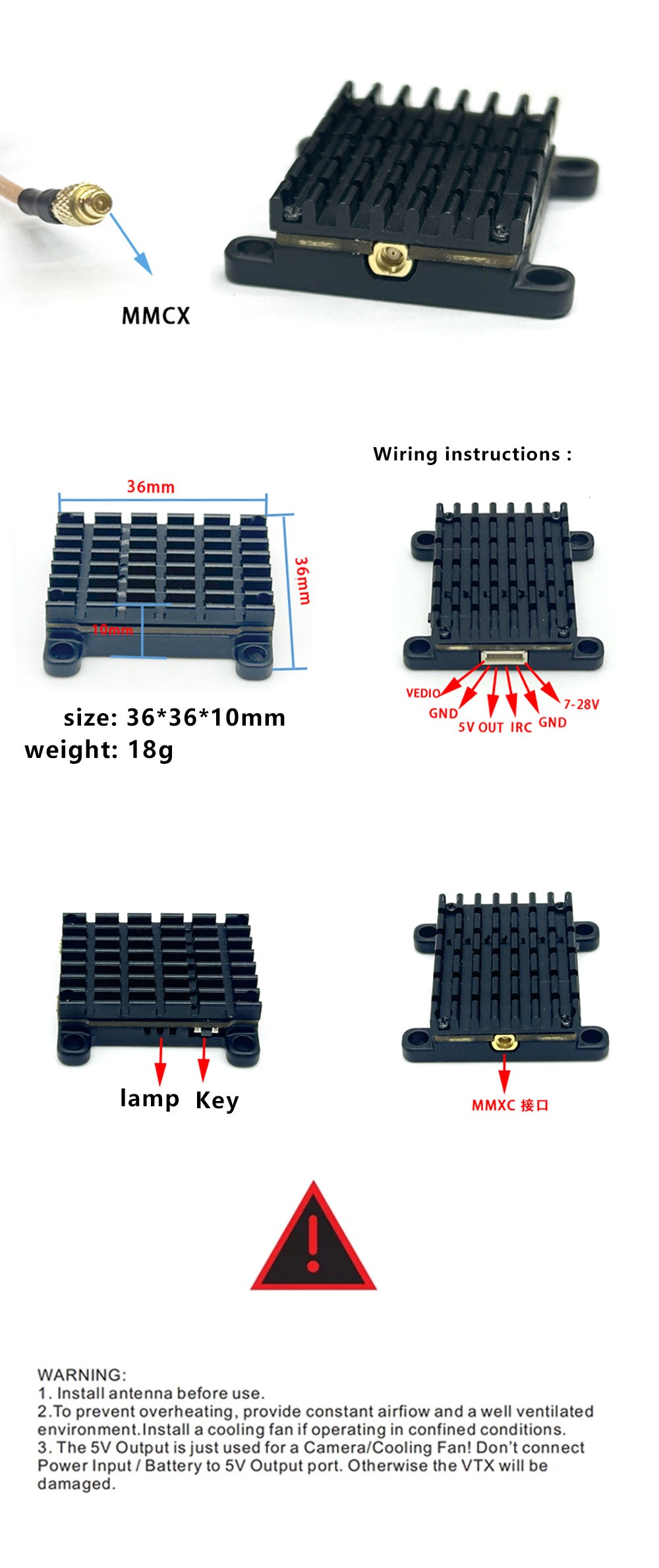 TX663-58G-16W-Sender-25mW200mW800mW1000mW1600mW-MMCX-RP-SMA-VTX-Kamera-CNC-Gehaumluse-fuumlr-FPV-RC--2023476-2