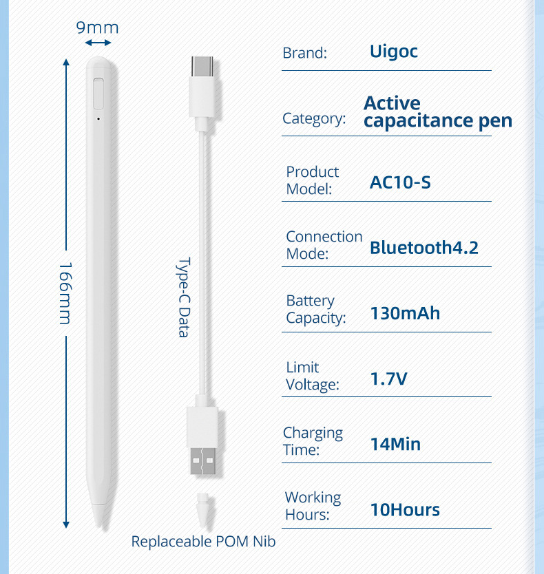 Uogic-AC10-S-Stylus-Stift-fuumlr-iPad-Magnetischer-Haft-und-wiederaufladbarer-Bluetooth-Touchstift-K-2015809-13